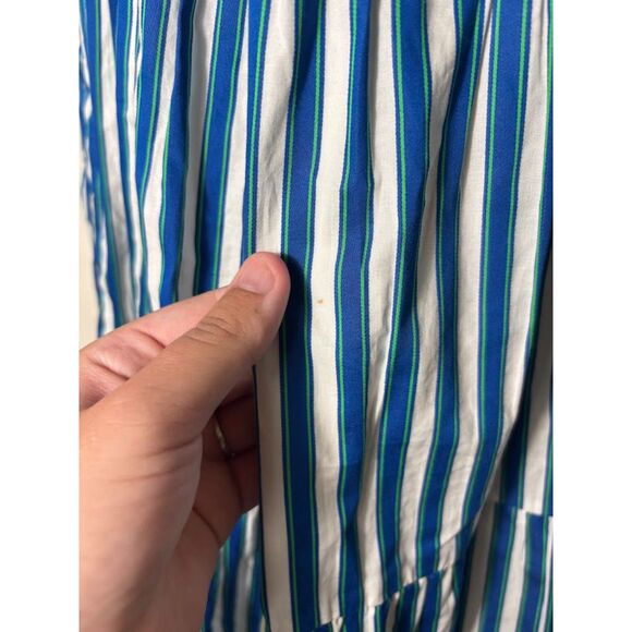 J. Crew Dress Women's Size Medium M Blue White Stripe Tiered cotton dobby midi - Picture 6 of 6